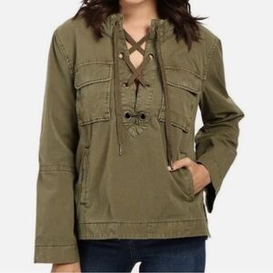Free People Safari Pullover Jacket Lace‎ Up Army Green Anorak Hooded Women’s S